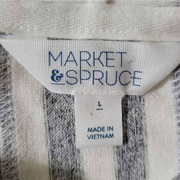 Market & Spruce Perine Pocket Gray Stripe Hooded Long Sleeve Pullover Top - Picture 6 of 15